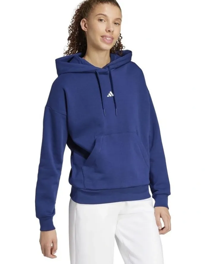 adidas Essentials Small Logo Feel Cozy Hoodie in Dark Blue