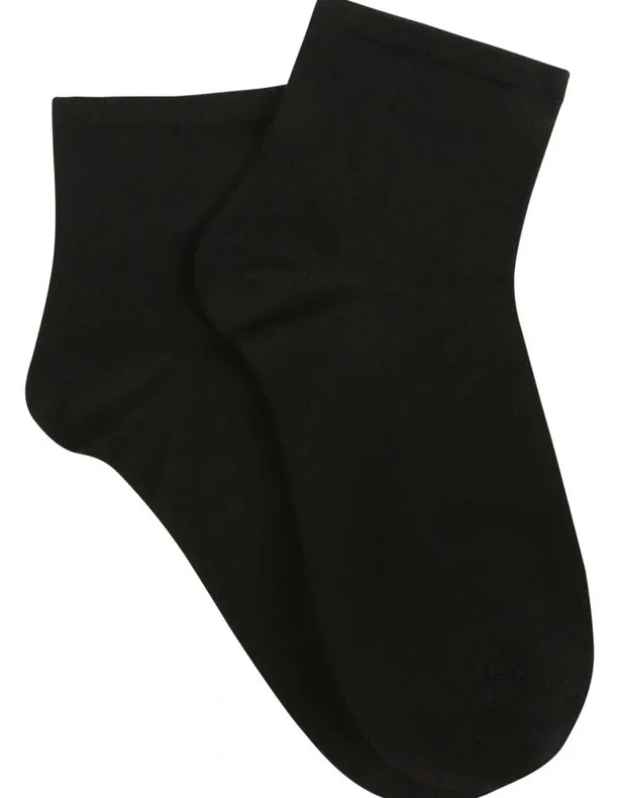 Ambra Bamboo Soft Top Light 2 Pair Ankle Socks in Black