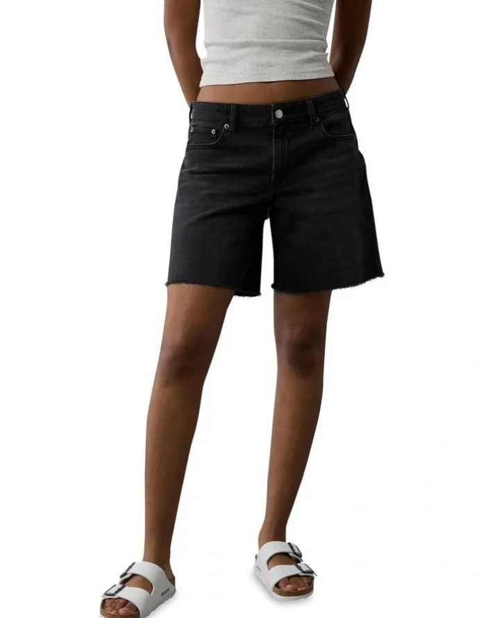 American Eagle 8 Dreamy Drape Stretch Low-Rise Baggy Jort Shorts in Black
