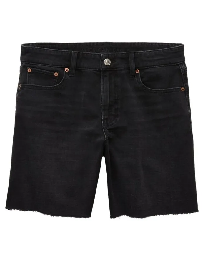 American Eagle 8 Dreamy Drape Stretch Low-Rise Baggy Jort Shorts in Black