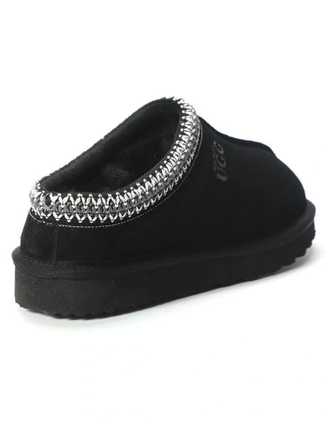 Aus Wooli Ugg Sheepskin Ankle Braid Croydon Slippers in Black