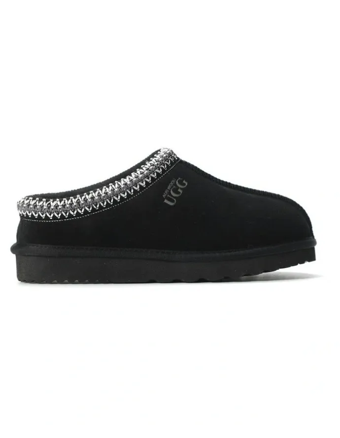 Aus Wooli Ugg Sheepskin Ankle Braid Croydon Slippers in Black
