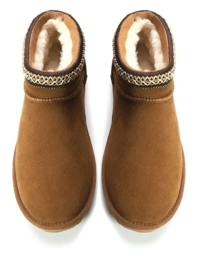 Aus Wooli Ugg Sheepskin Wool Ankle Braid Altona Boots in Tan