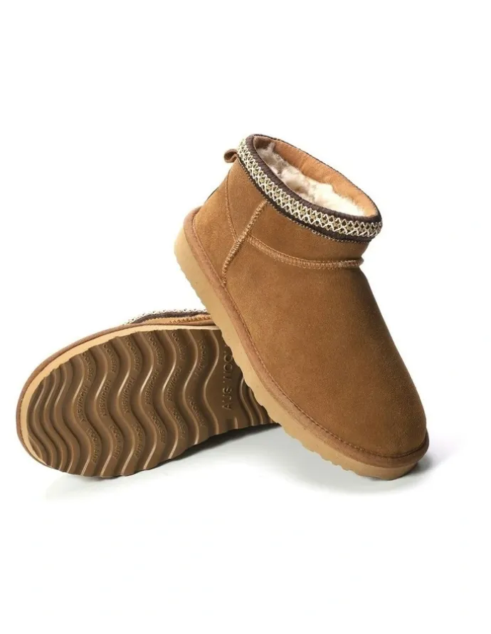 Aus Wooli Ugg Sheepskin Wool Ankle Braid Altona Boots in Tan