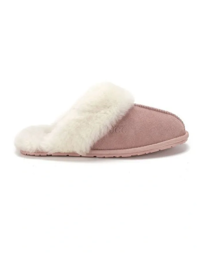 Aus Wooli Ugg Sheepskin Wool Shelley Slippers in Pink