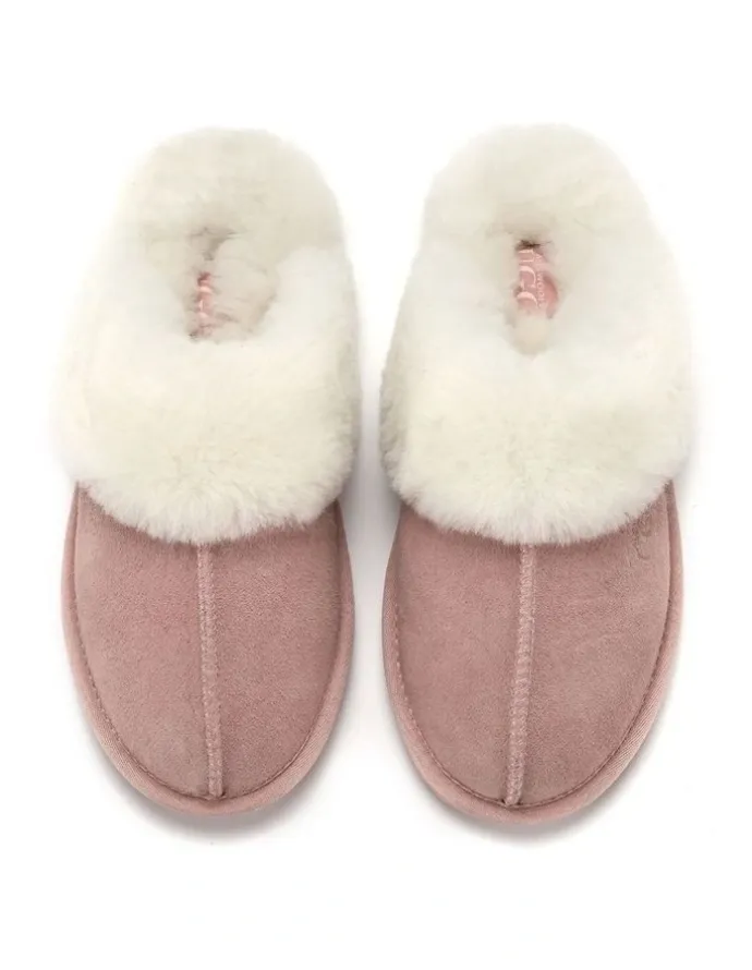 Aus Wooli Ugg Sheepskin Wool Shelley Slippers in Pink