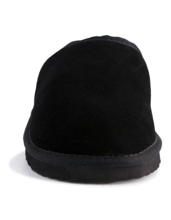 Aus Wooli Ugg Sheepskin Wool Manly Slippers in Black