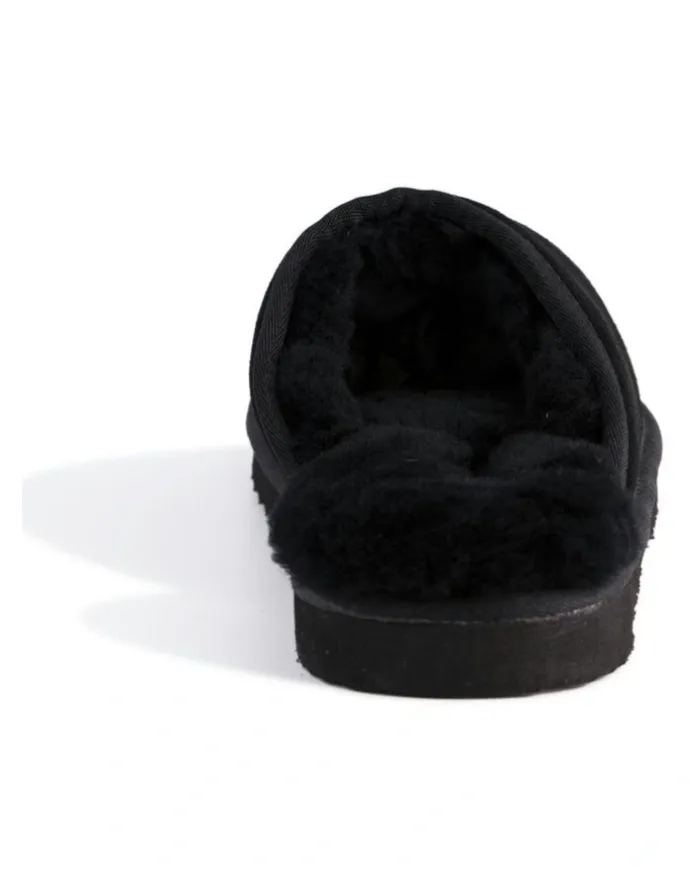 Aus Wooli Ugg Sheepskin Wool Manly Slippers in Black