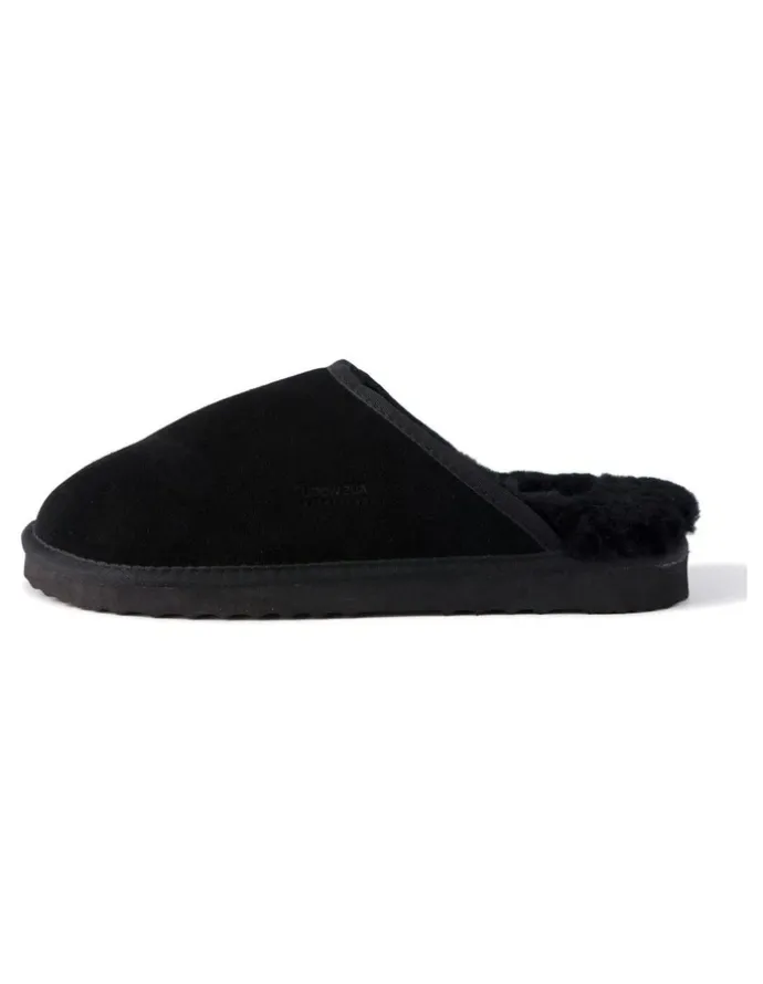 Aus Wooli Ugg Sheepskin Wool Manly Slippers in Black