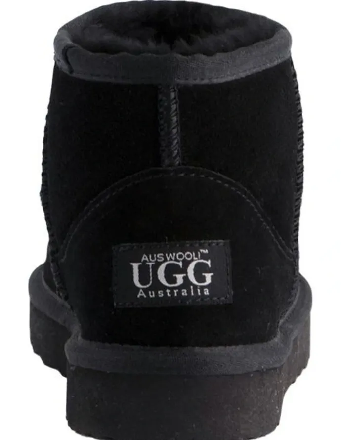 Aus Wooli Ugg Short Sheepskin Ankle Ugg Boot in Black