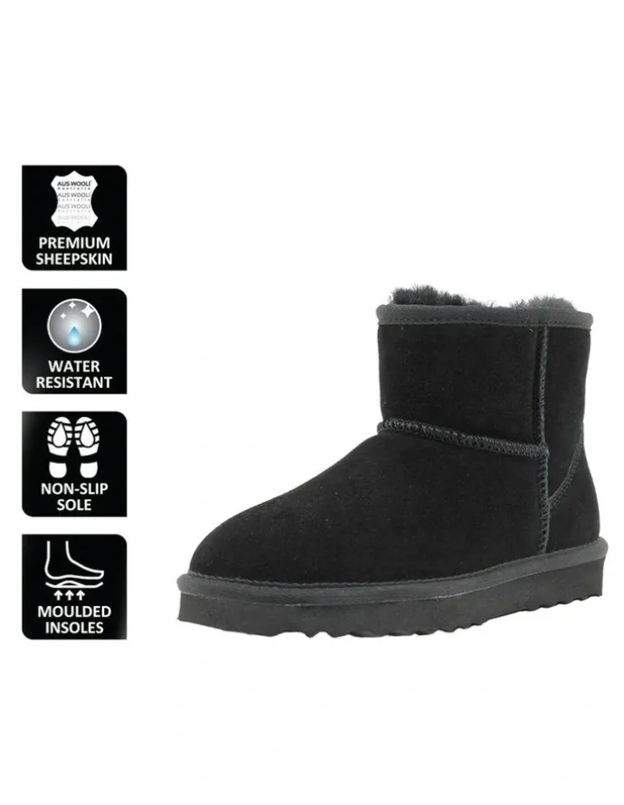 Aus Wooli Ugg Short Sheepskin Ankle Ugg Boot in Black