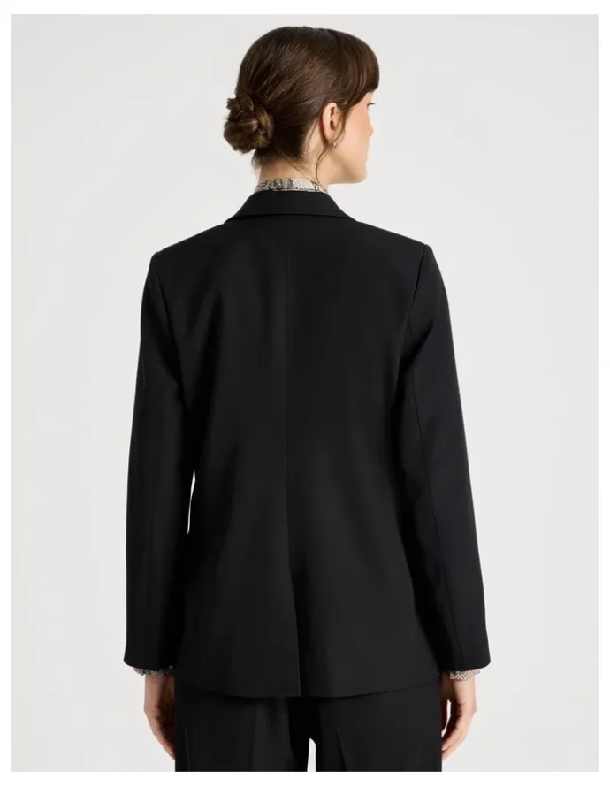 Basque Drape Twill Single Breasted Blazer in Black