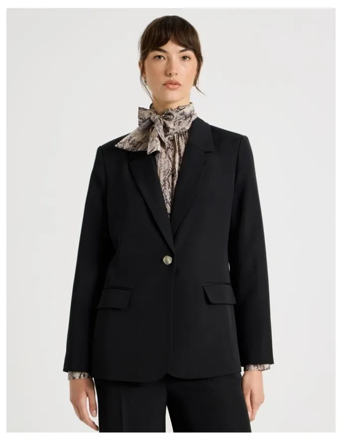 Basque Drape Twill Single Breasted Blazer in Black