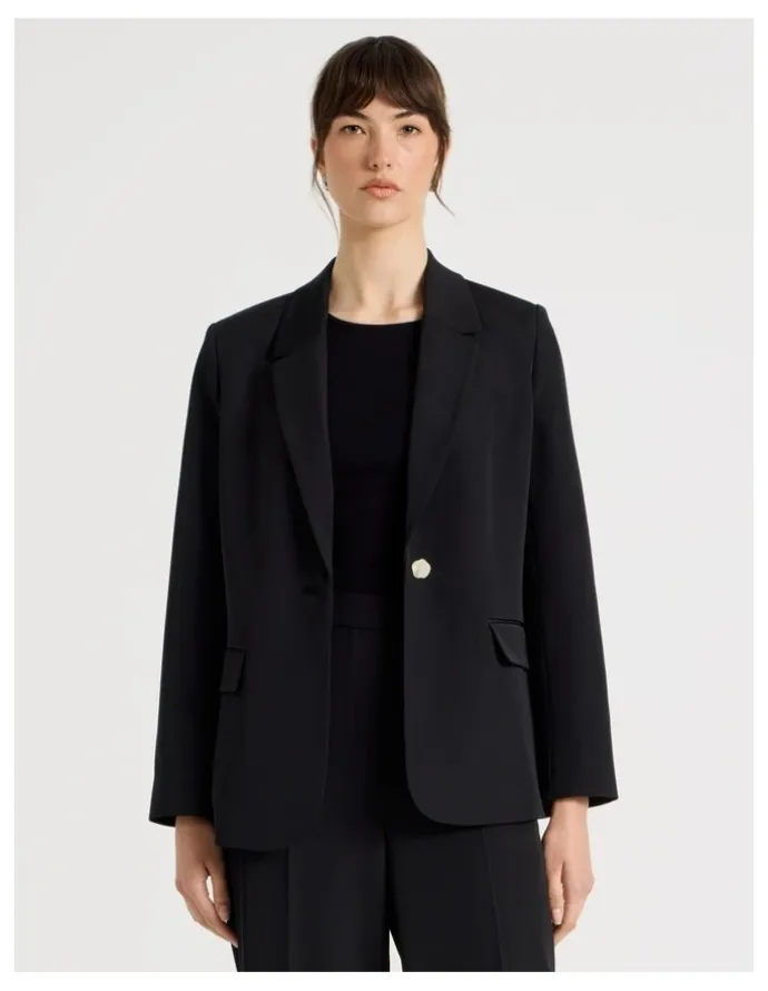 Basque Drape Twill Single Breasted Blazer in Black