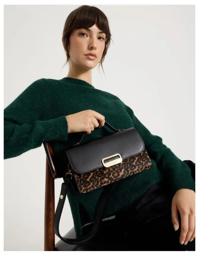 Basque Fiona Leather Satchel Bag in Leopard