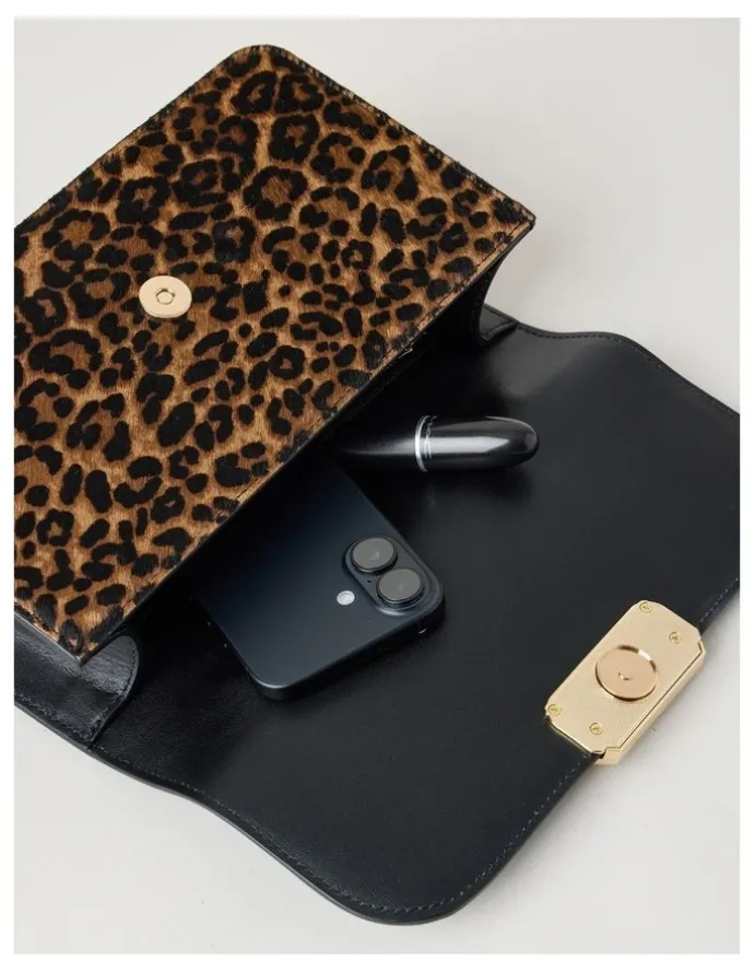 Basque Fiona Leather Satchel Bag in Leopard