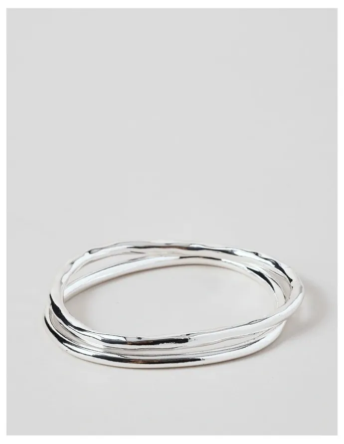 Basque Irregular 2Pk Bangles in Silver