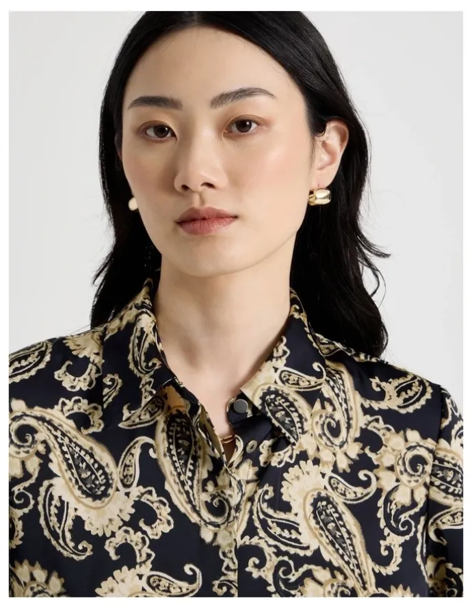 Basque Long Sleeve Blouse in Paisley Print