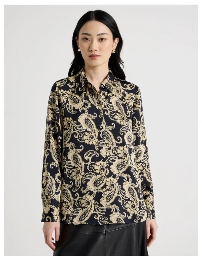 Basque Long Sleeve Blouse in Paisley Print