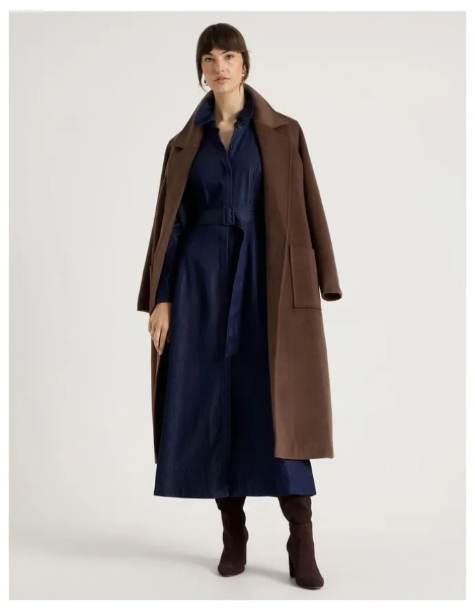 Basque Long Sleeve Denim Midi Dress in Denim