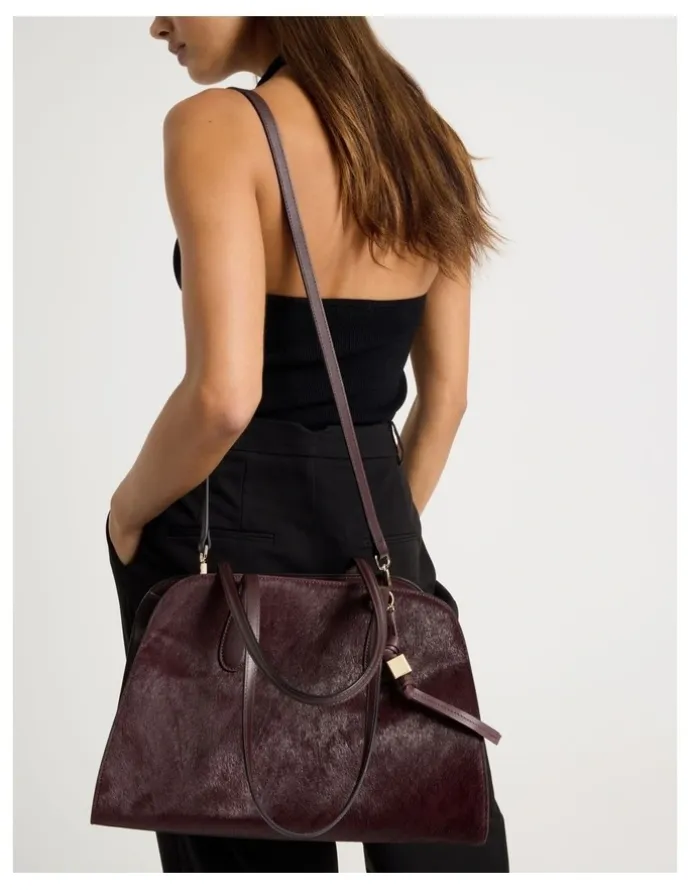 Basque Melrose Calf Hair Leather Tote Bag in Plum