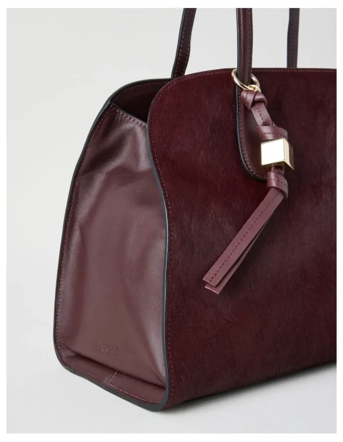 Basque Melrose Calf Hair Leather Tote Bag in Plum