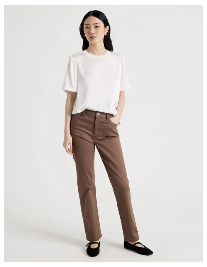 Basque Sateen Straight 5 Pocket Pant in Mocha