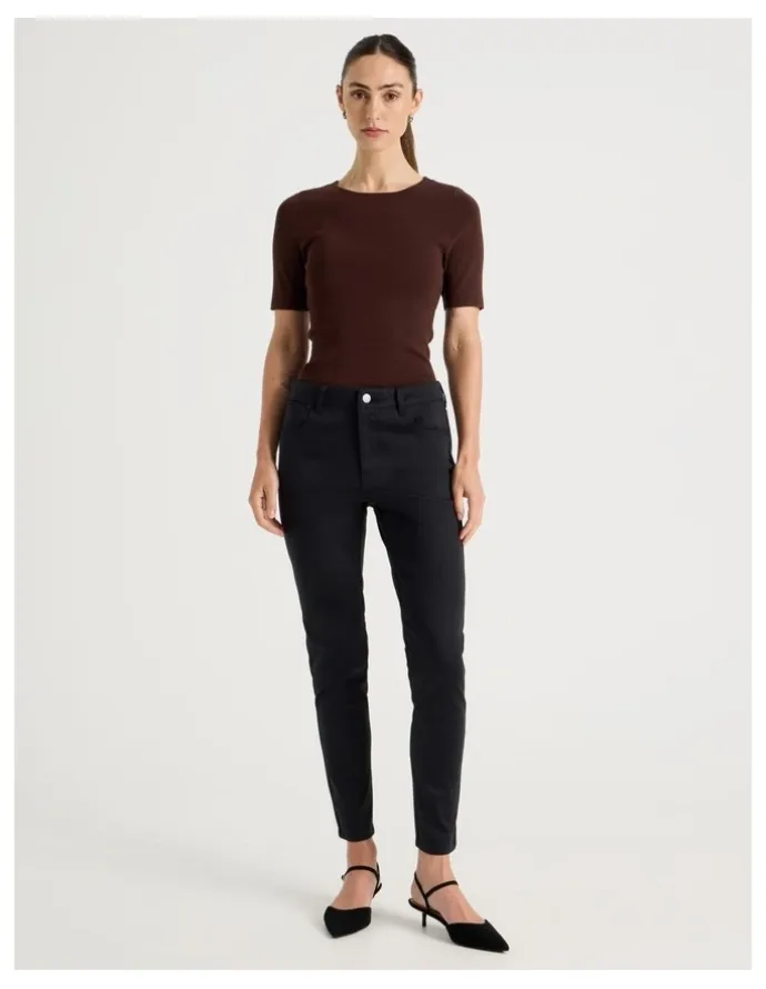 Basque Sateen Twill Five Pocket Pants in Black