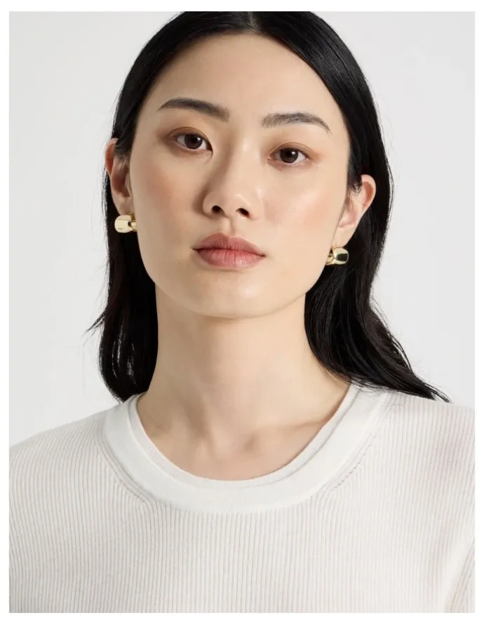 Basque Short Sleeve Double Layer Knit Tee in White