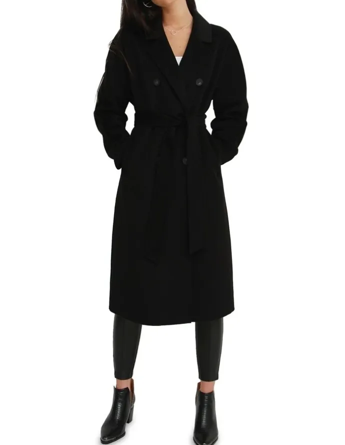 Belle & Bloom Boss Girl Double-Breasted Lined Wool Coat Black