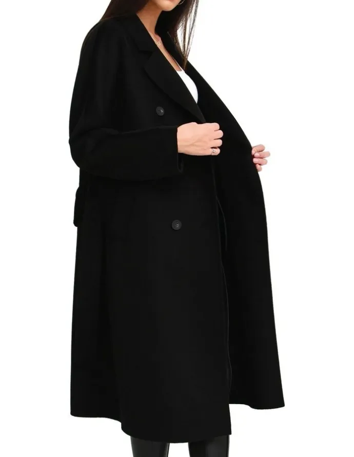 Belle & Bloom Boss Girl Double-Breasted Lined Wool Coat Black