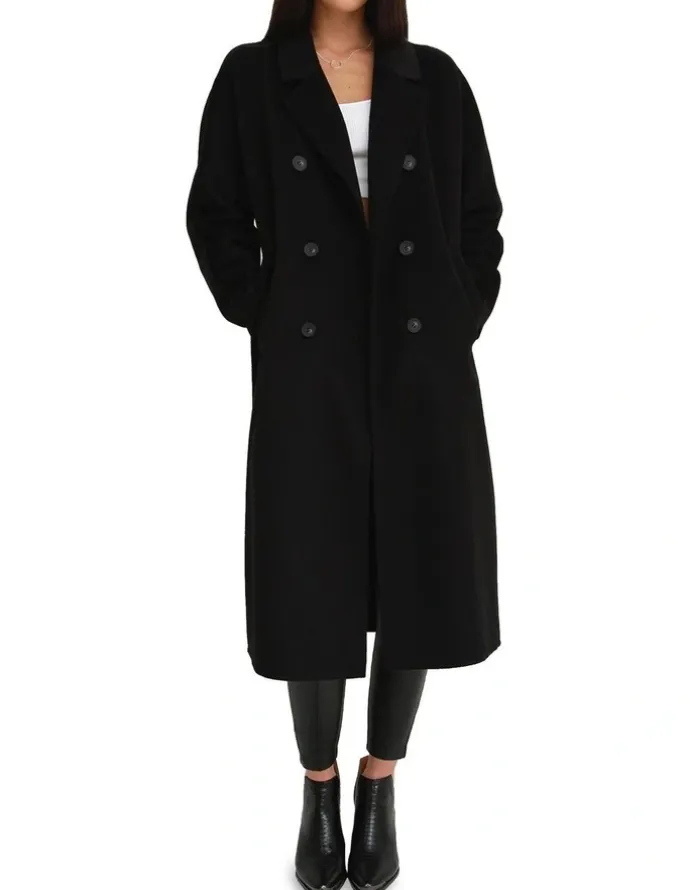 Belle & Bloom Boss Girl Double-Breasted Lined Wool Coat Black