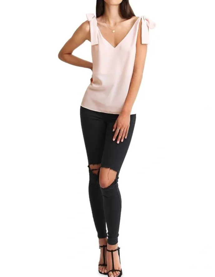 Belle & Bloom Feel For You V-Neck Top in Blush