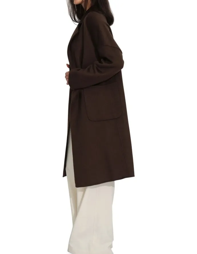 Belle & Bloom Publisher Double-Breasted Wool Blend Coat in Chocolate
