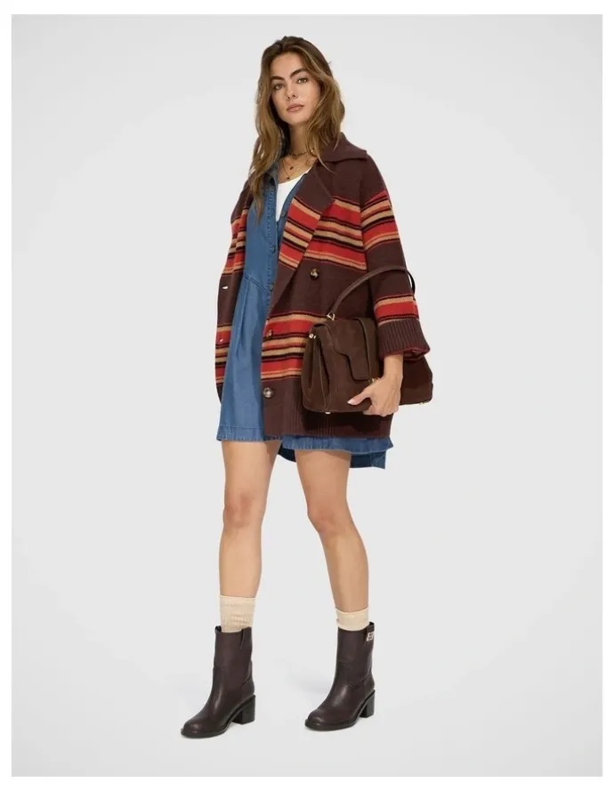 Belle & Bloom So Many Likes Oversized Knitted Cardi Coat in Chocolate