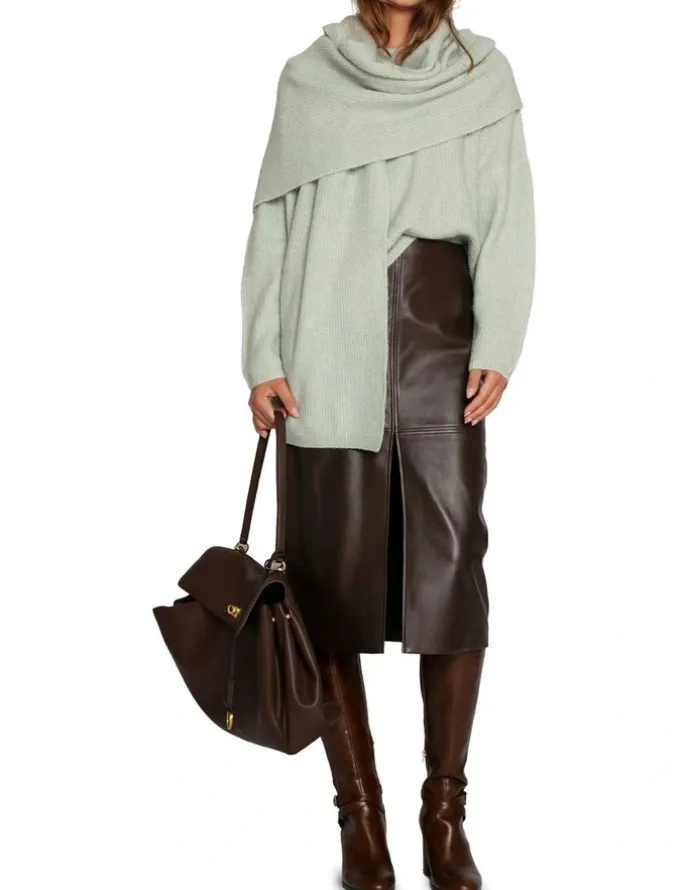 Belle & Bloom Understated Leather Pencil Skirt in Chocolate