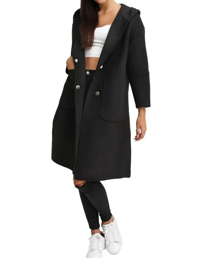Belle & Bloom Walk This Way Black Wool Blend Oversized Coat