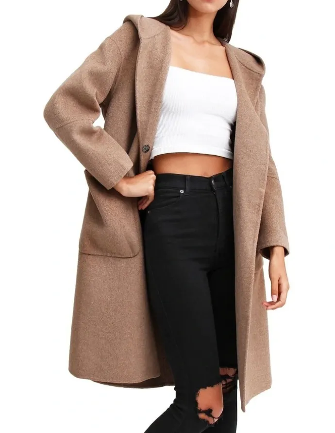 Belle & Bloom Walk This Way Wool Blend Oversized Coat Oat