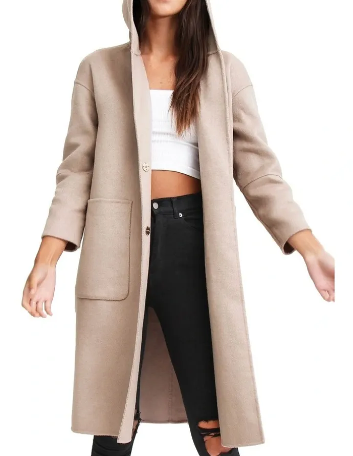 Belle & Bloom Walk This Way Sand Wool Blend Oversized Coat
