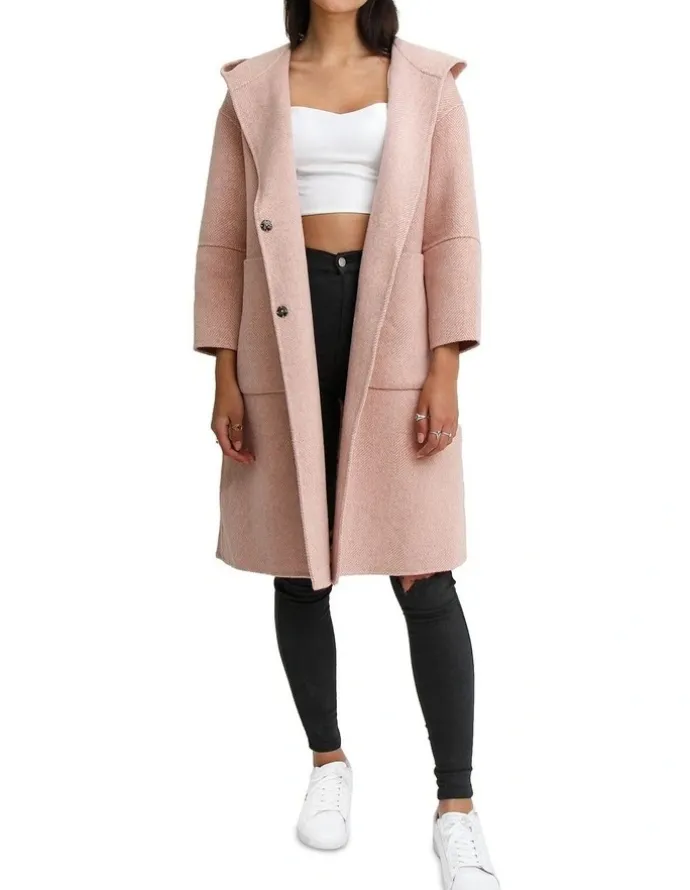 Belle & Bloom Walk This Way Blush Wool Blend Oversized Coat