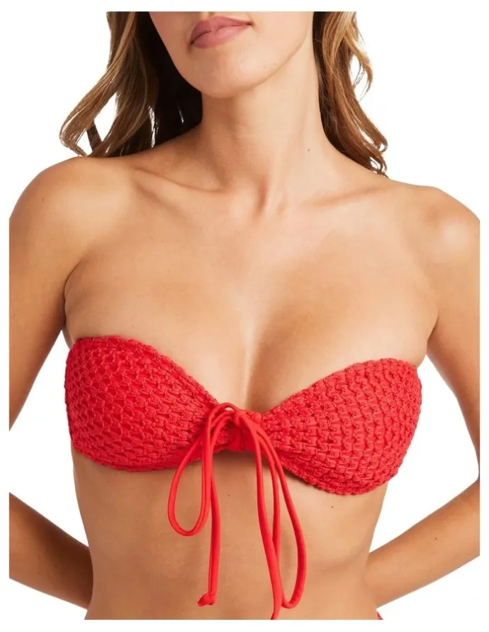 Billabong Twisted Tides Halter Bandeau Bikini Top in Red