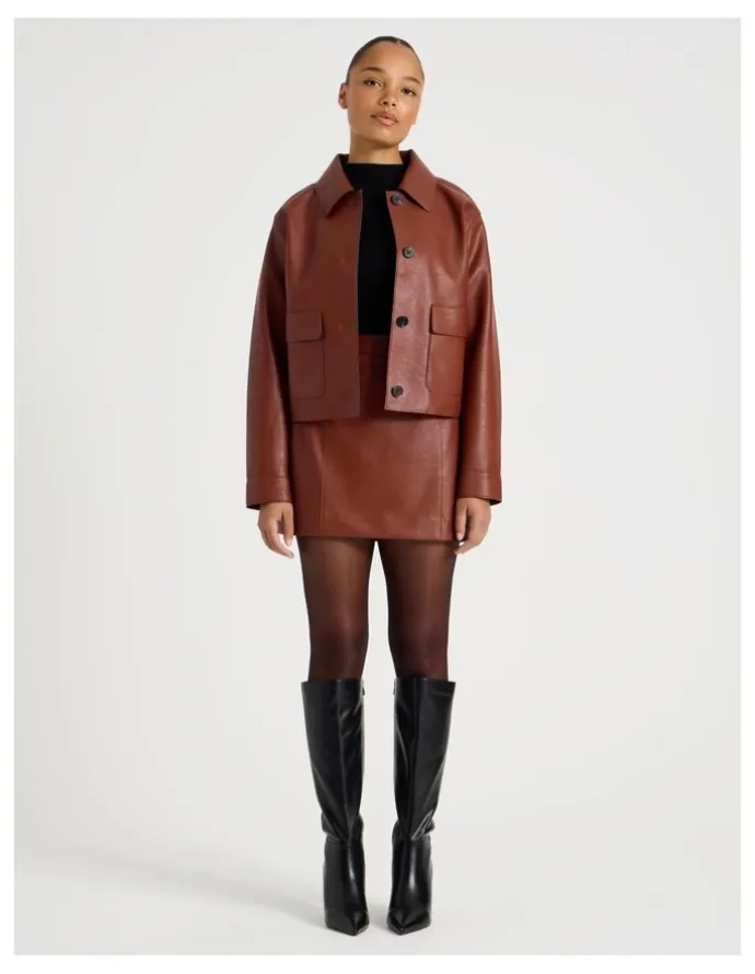 Blaq Faux Leather Mini Skirt in Cognac