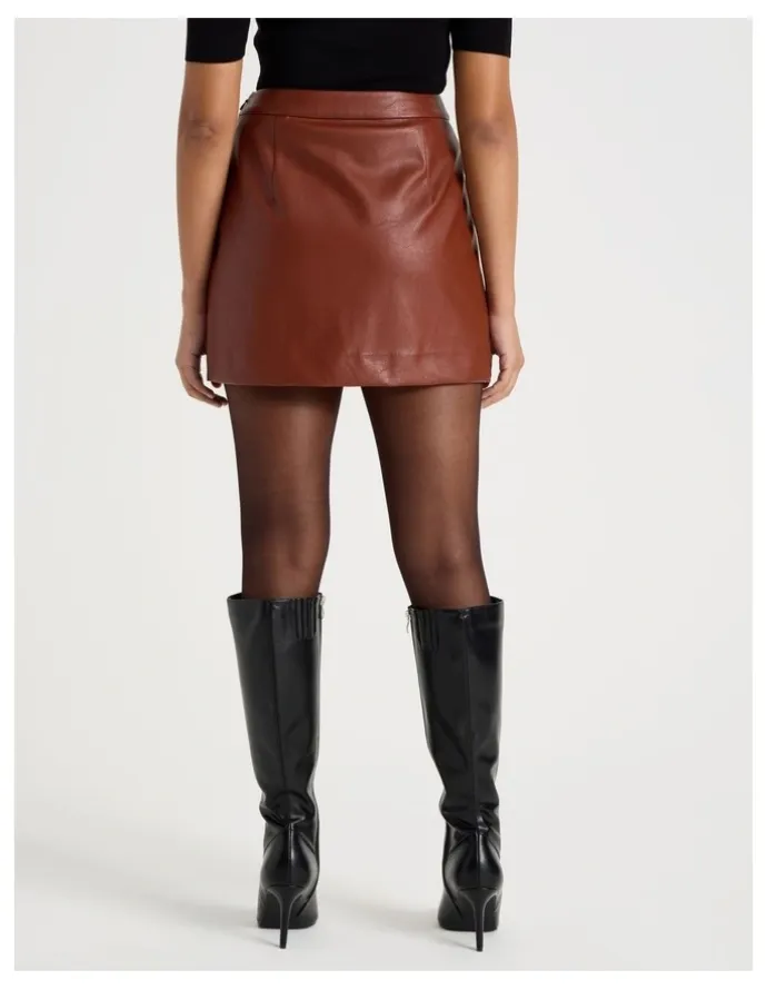 Blaq Faux Leather Mini Skirt in Cognac