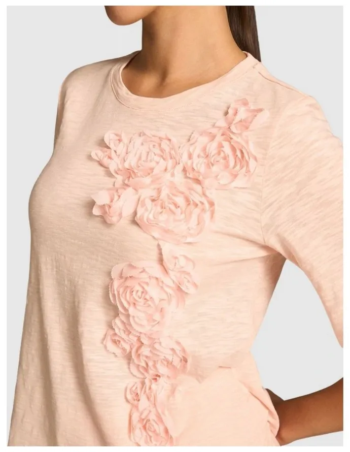 Blue Illusion Applique Half Sleeve Tee - Ballet Slipper