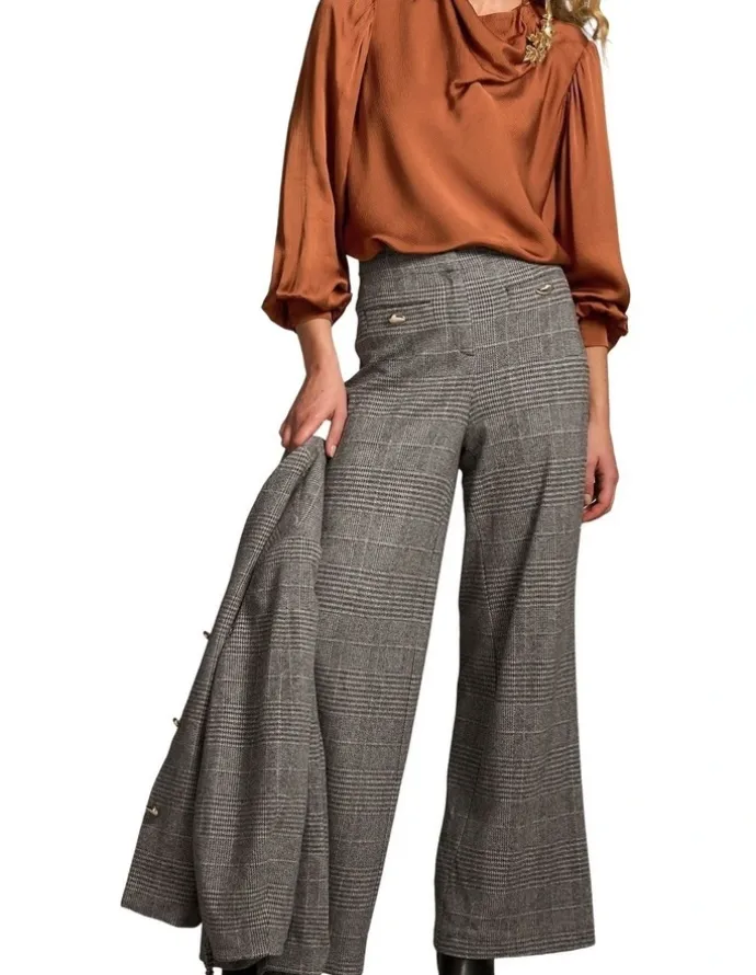 Blue Illusion Draped Blouse - Russet