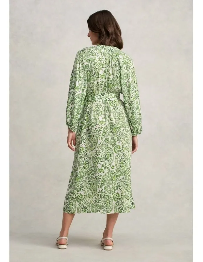 Blue Illusion Blouson Sleeve Shift Dress - Green Paisley Print