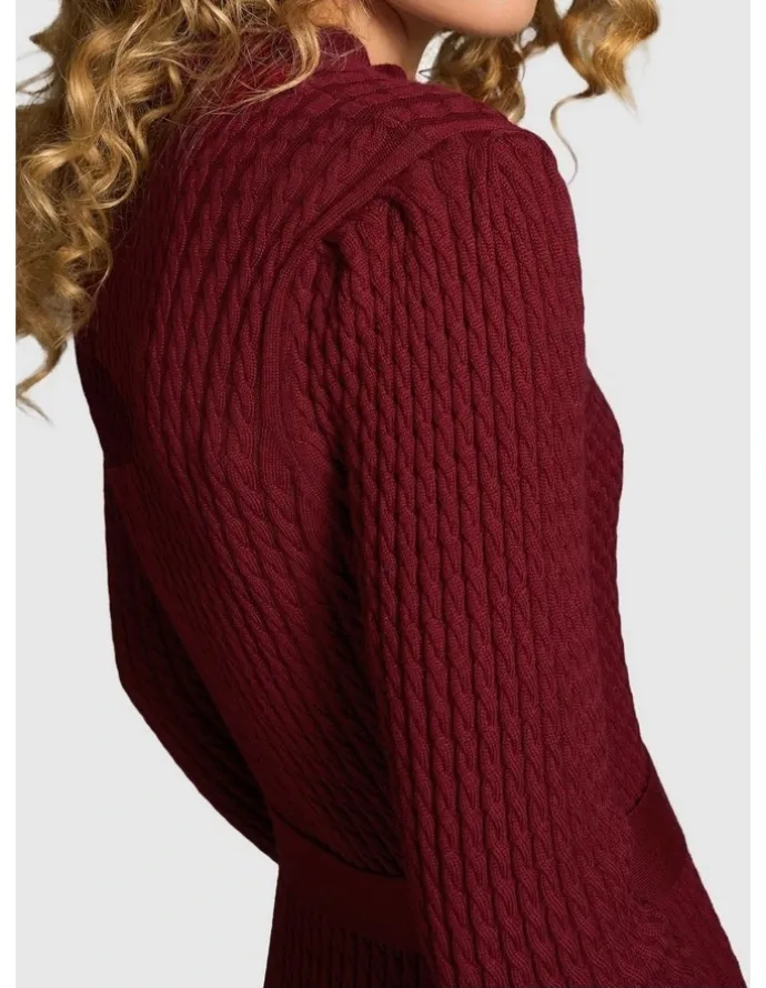 Blue Illusion Wool Cable Knit Dress - Claret