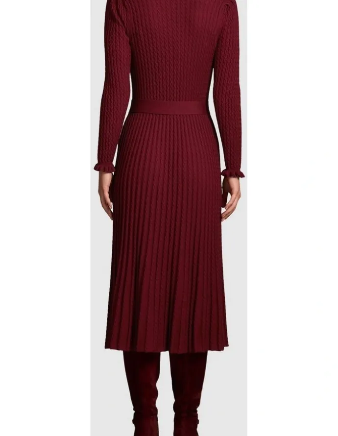 Blue Illusion Wool Cable Knit Dress - Claret