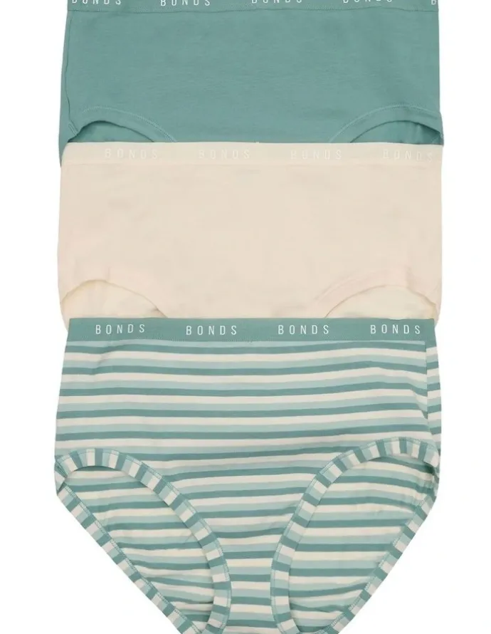 Bonds Cottontails Full Brief 3 Pack in Aloha Stripe/ Green