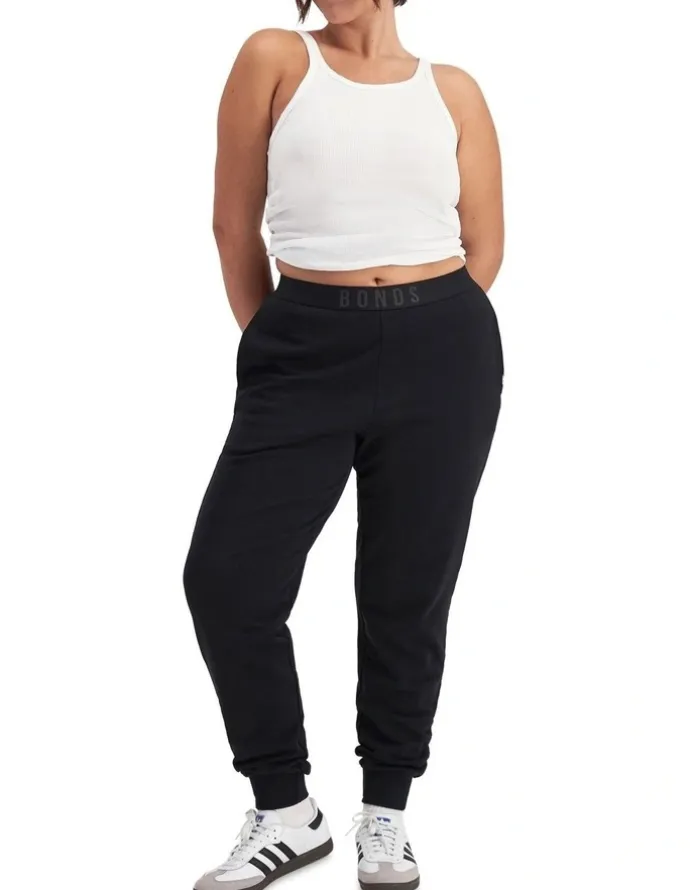 Bonds Sweats Cotton Logo Skinny Trackie in Black